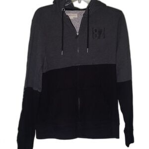 Aeropostale Men's Large Hoodie Black and‎ Grey Y2K Zip-Up Hoodie 1987